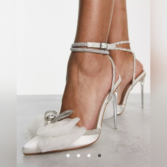 ASOS NWT White bridal heels with bow and diamonds size 9 - Picture 4 of 8